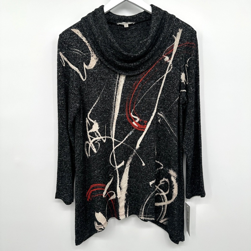 Jess & Jane Matilda Top Shirt Small Brushed Knit‎ Cowl Neck Gray Artsy Boho New